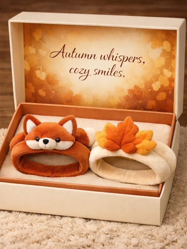 Autumn Fox & Leaf Plush Baby Headband Set with Detachable Doll Design for Fall Collections
