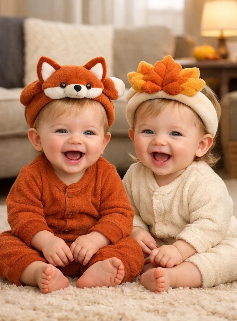 Autumn Fox & Leaf Plush Baby Headband Set with Detachable Doll Design for Fall Collections