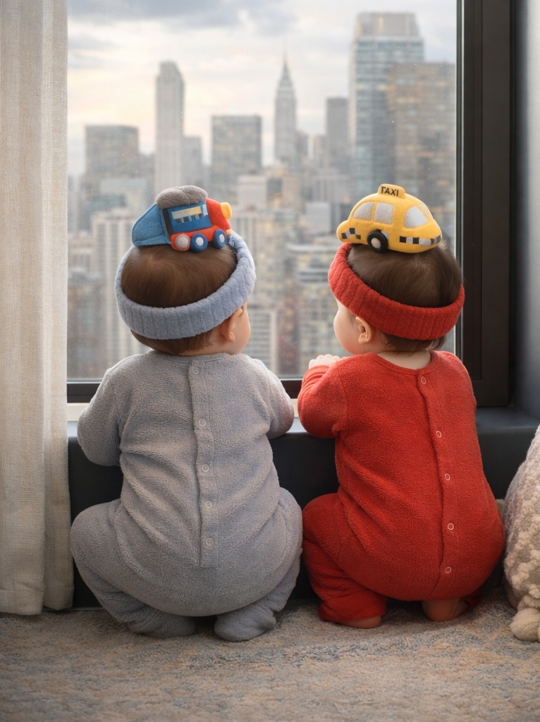 RadiantHalo City Adventures Baby Headband Set – Train & Taxi Plush Newborn Headwraps