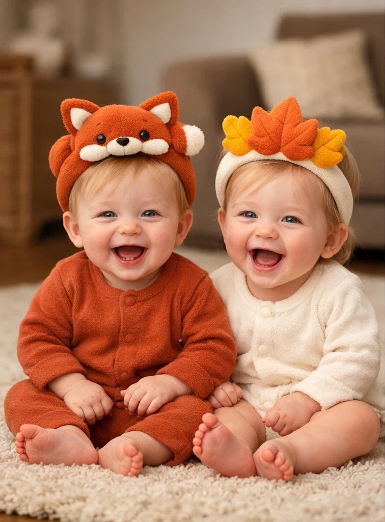 Autumn Fox & Leaf Plush Baby Headband Set with Detachable Doll Design for Wholesale Buyers
