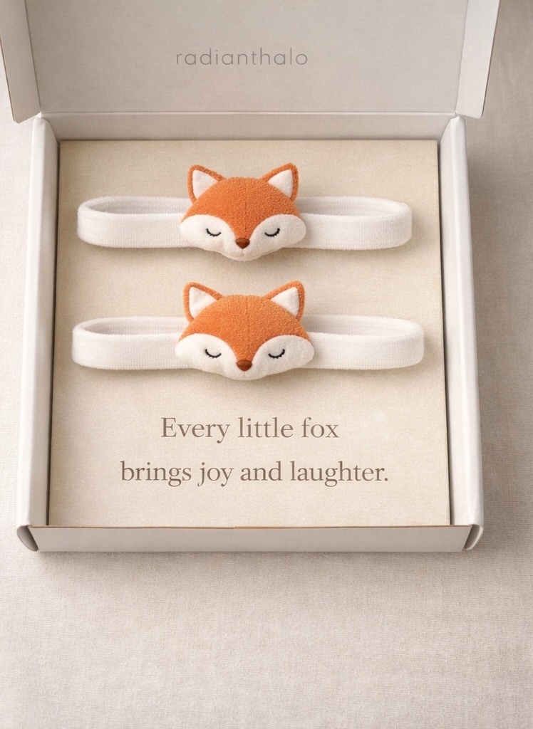 RadiantHalo Fox Plush Baby Headband Set – Soft Nylon Stretch Newborn Photo Headwraps