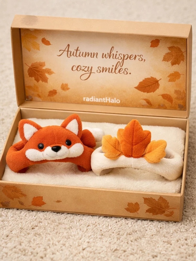 Autumn Fox & Leaf Plush Baby Headband Set with Detachable Doll Design for Wholesale Buyers