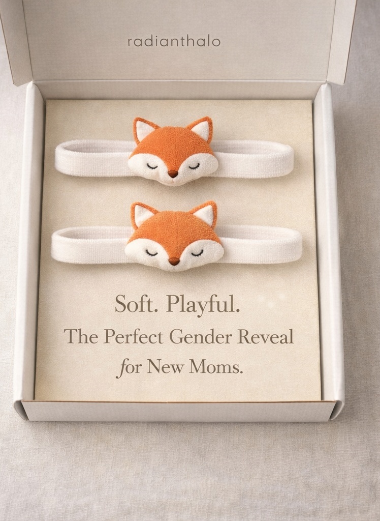 RadiantHalo Fox Plush Baby Headband Set – Gender Reveal Nylon Newborn Photo Props