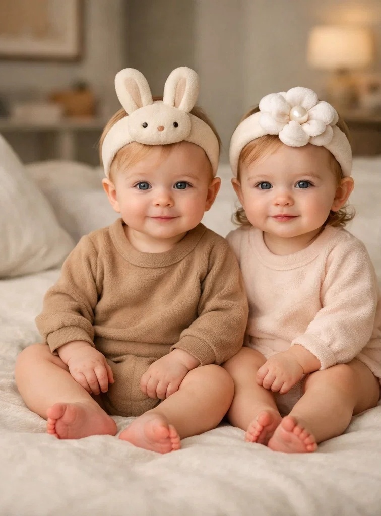 Delicate Bunny & Flower Plush Baby Headband Set with Gift Box Packaging