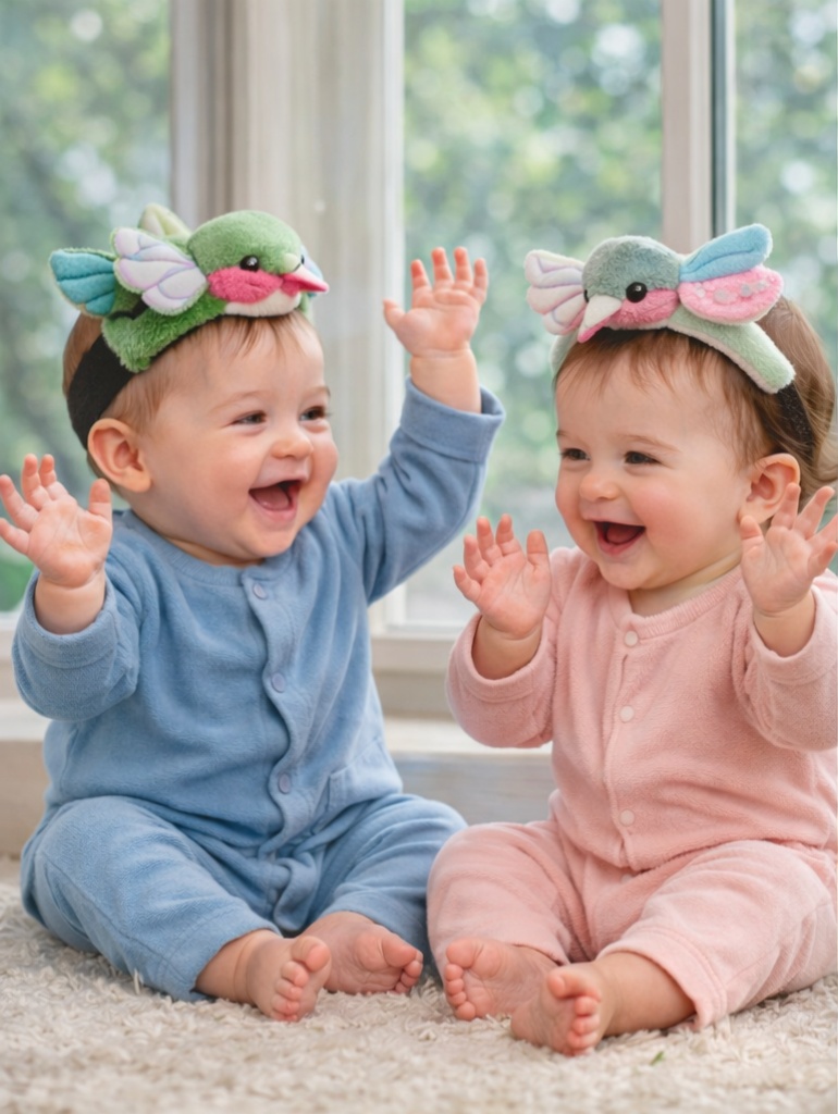 Custom Hummingbird & Dragonfly Plush Baby Headband Gift Set Soft Breathable Infant Hair Accessories for Boutique Retail