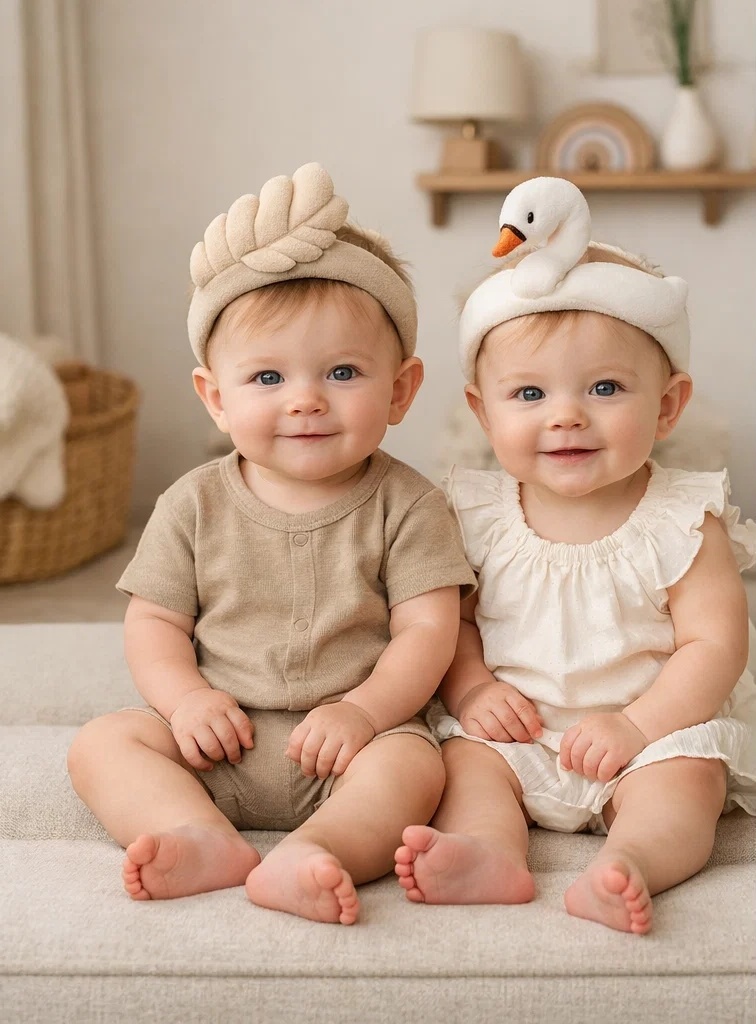 Pure Swan & Feather Plush Baby Headband Set with Elegant Gift Packaging