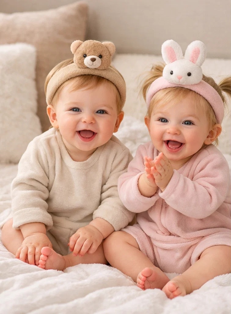Bear & Bunny Detachable Plush Doll Baby Headband Gift Set for Boutiques