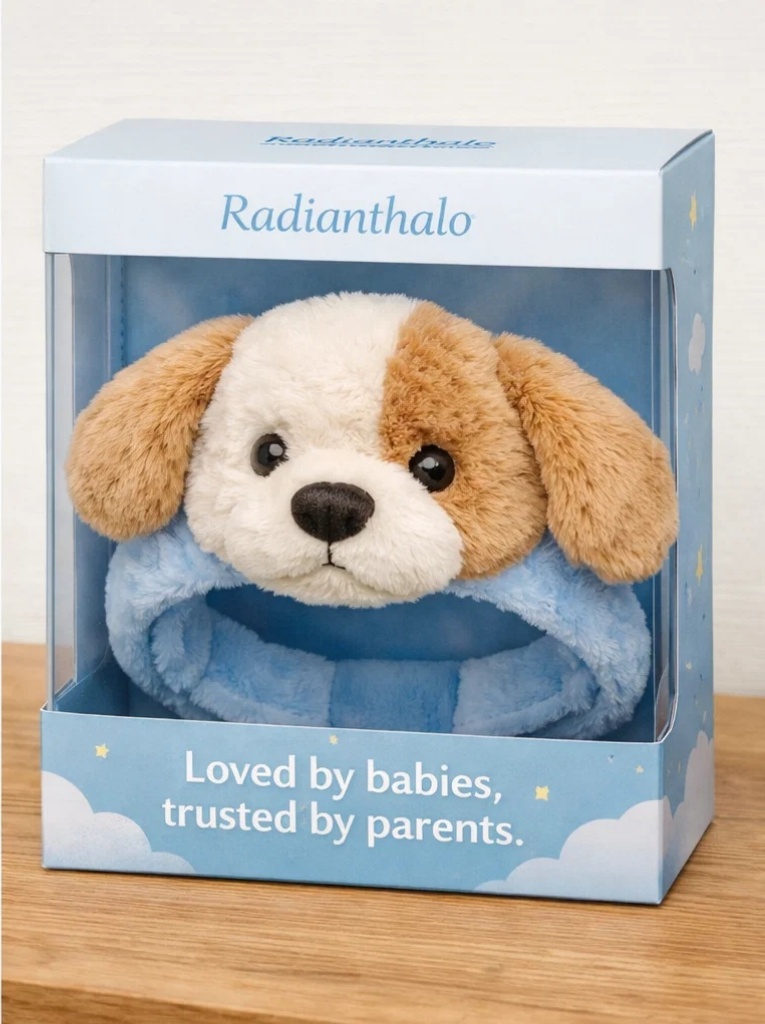 Soft and Breathable Cotton Baby Headband with Removable Cartoon Dog Plush - Comfortable and Safe for Newborns