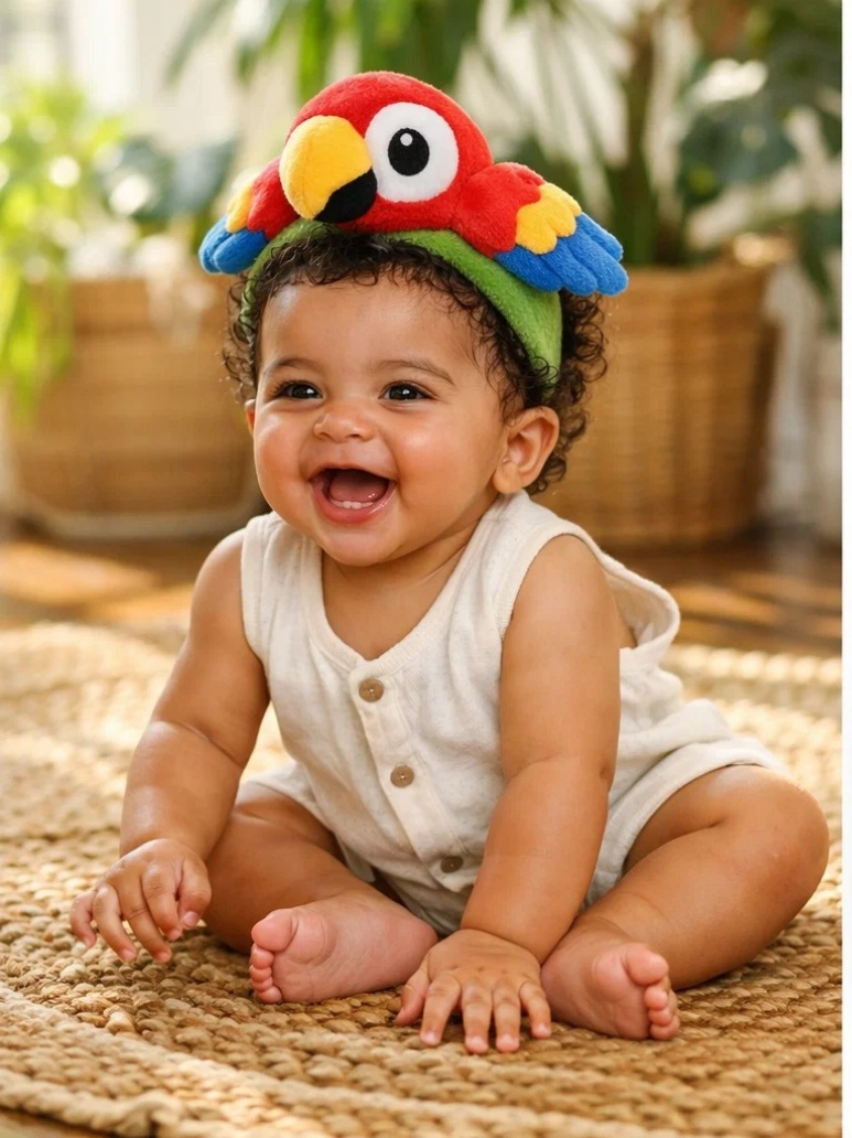 Eco-Friendly Baby Headband with Removable Parrot Plush - Soft Cotton for Newborns