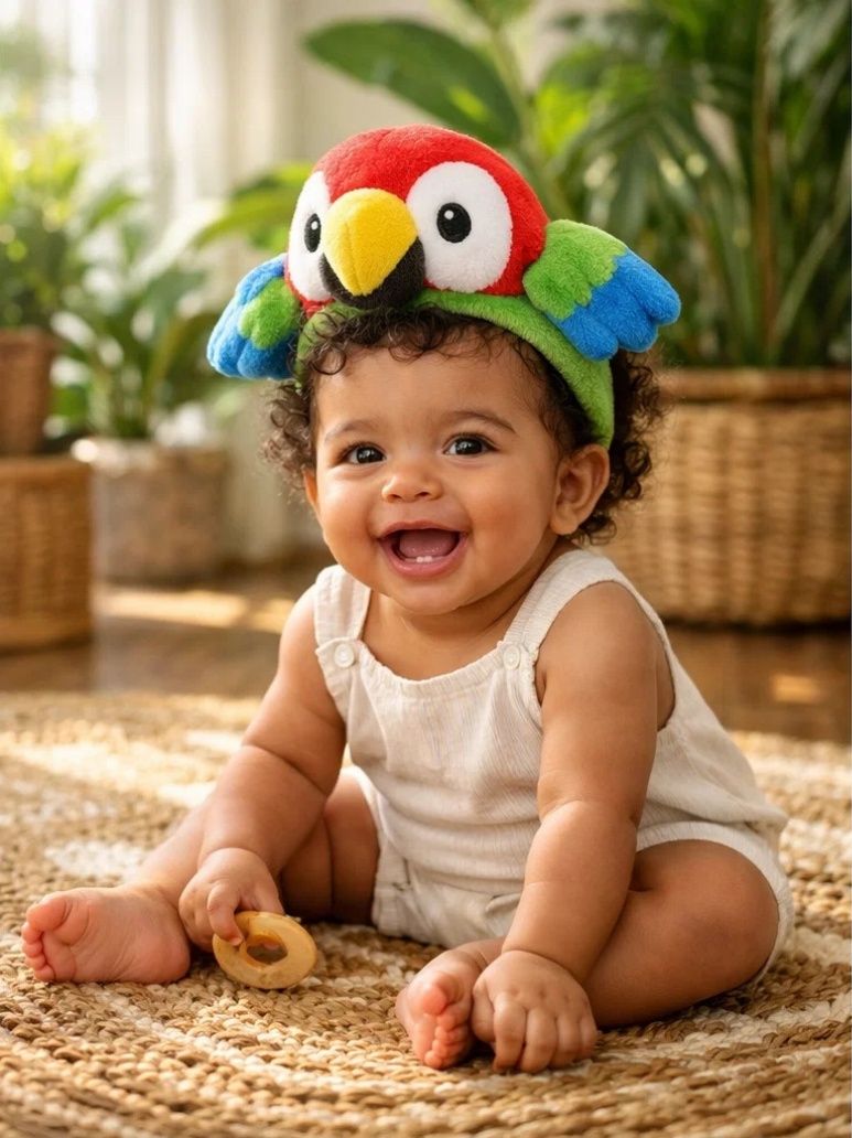 Colorful Removable Parrot Plush Baby Headband - Soft Cotton Comfort for Newborns