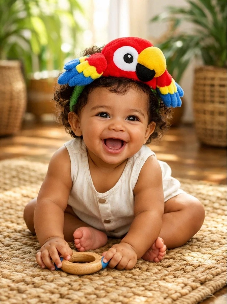 Removable Plush Parrot Baby Headband - Comfortable Cotton Headwear for Newborns