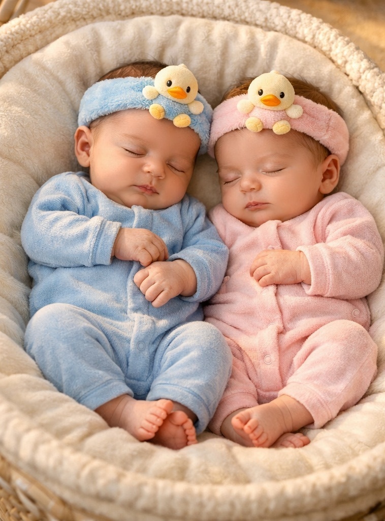Soft and Breathable Cotton Detachable Baby Headband with Cartoon Duck Design (Blue & Pink)