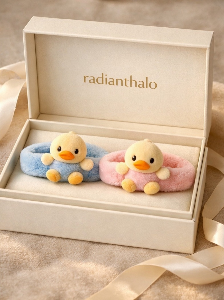 Soft and Breathable Cotton Detachable Baby Headband with Cartoon Duck Design (Blue & Pink)