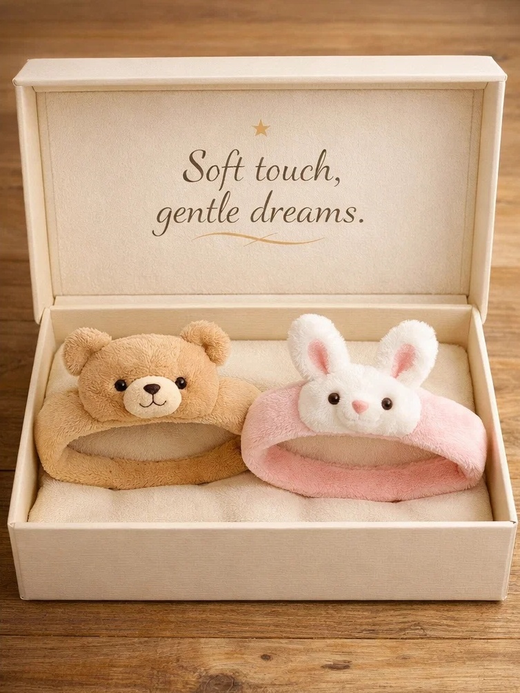 Retail-Ready Bear & Bunny Plush Baby Headband Set with Detachable Doll Design