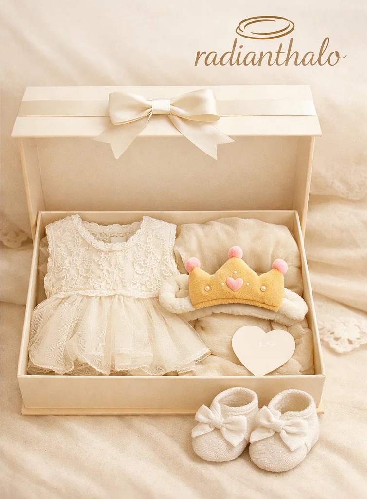 Wholesale Elegant Baby Girl Gift Box Lace Tulle Dress with Plush Crown Headband and Bow Accent