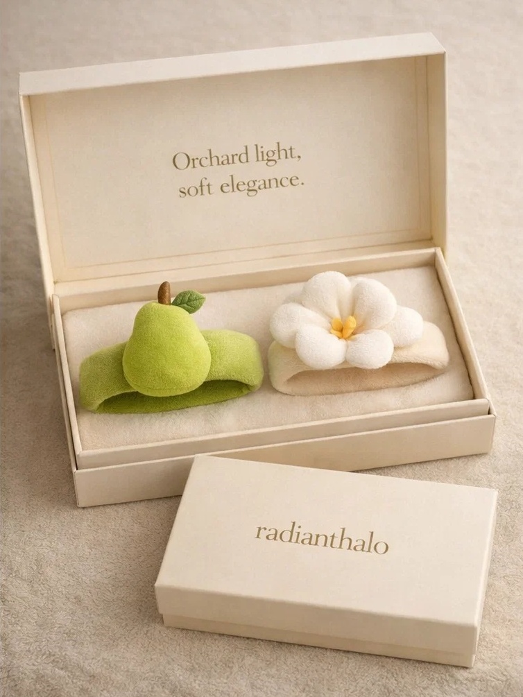 Wholesale Detachable Pear & Flower Plush Baby Headband Set for Newborns | Soft Stretch Photo Prop Hair Accessories for Boutiques
