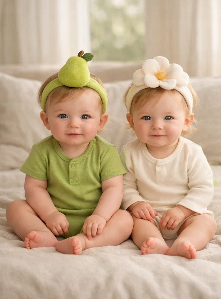 OEM Removable Pear & Daisy Baby Headband Set | Soft Plush Newborn Hairband Accessories for Bulk Wholesale