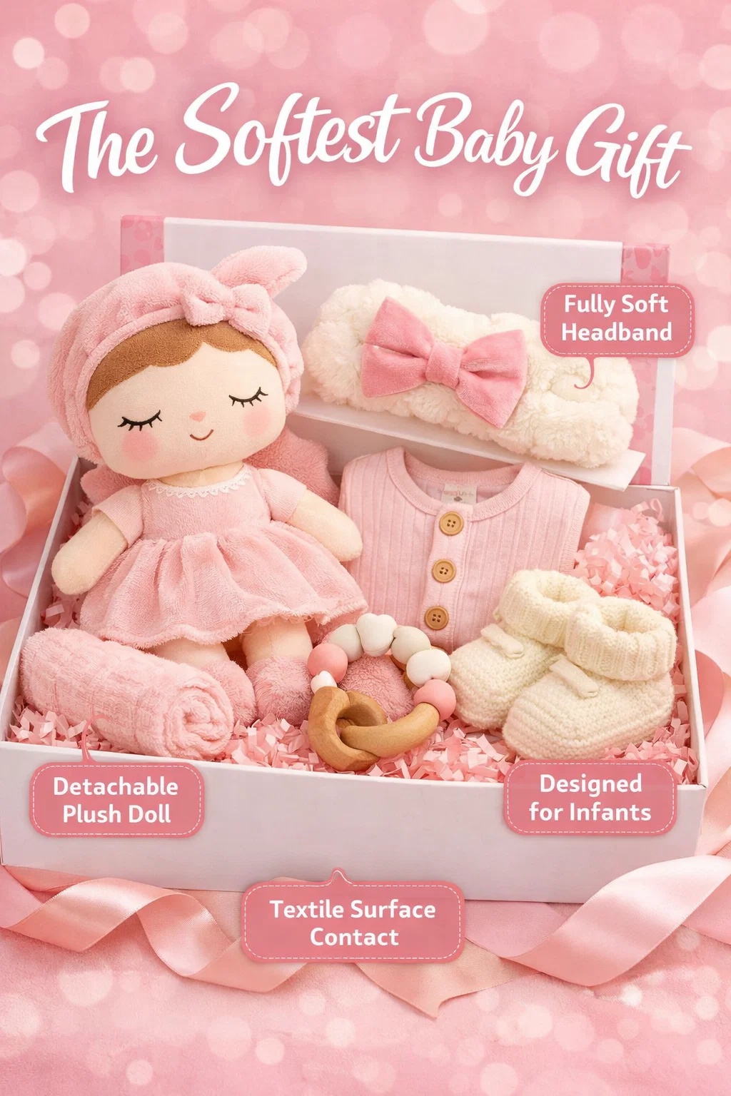 Deluxe Baby Gift Set with Plush Doll & Soft Headband
