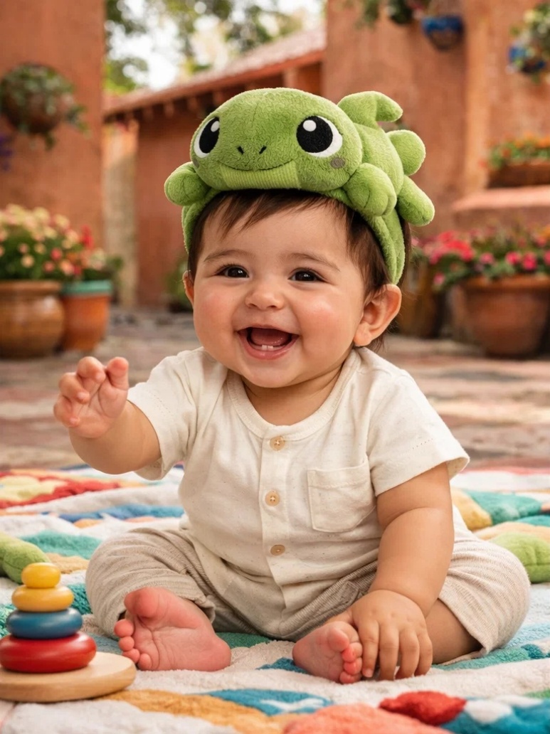 Gentle Cotton Baby Headband with Detachable Plush Turtle - Soft and Safe for Newborns