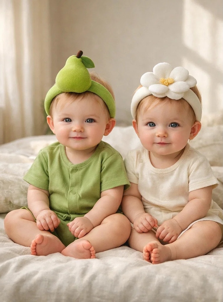 Wholesale Detachable Pear & Flower Plush Baby Headband Set for Newborns | Soft Stretch Photo Prop Hair Accessories for Boutiques