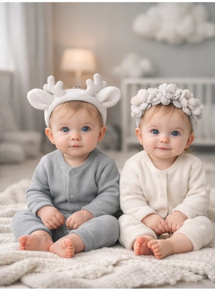 Bulk Wholesale Detachable Deer & Floral Baby Headband Set | Soft Newborn Plush Hair Accessories for Boutique Collections