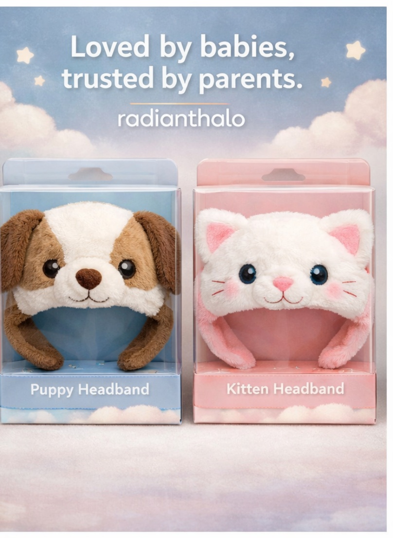 Wholesale Puppy Detachable Plush Doll Baby Headband for Newborn Gift Box Collections