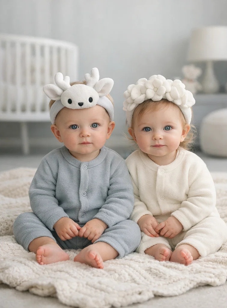 Wholesale Removable Deer Doll & Flower Crown Baby Headband Set | Stretch Plush Hairbands for Newborn Gift Programs
