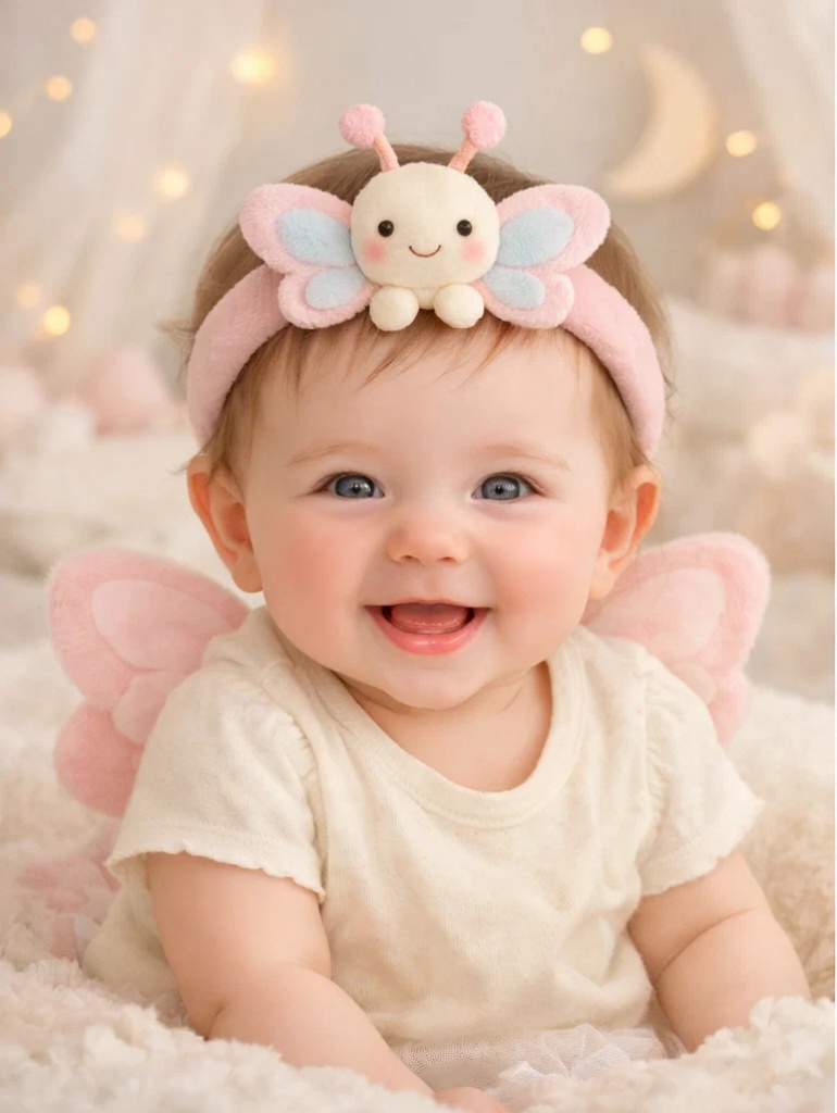 Wholesale Gift-Ready Baby Box Soft Cream Outfit with Plush Butterfly Doll Headband in Window Packaging