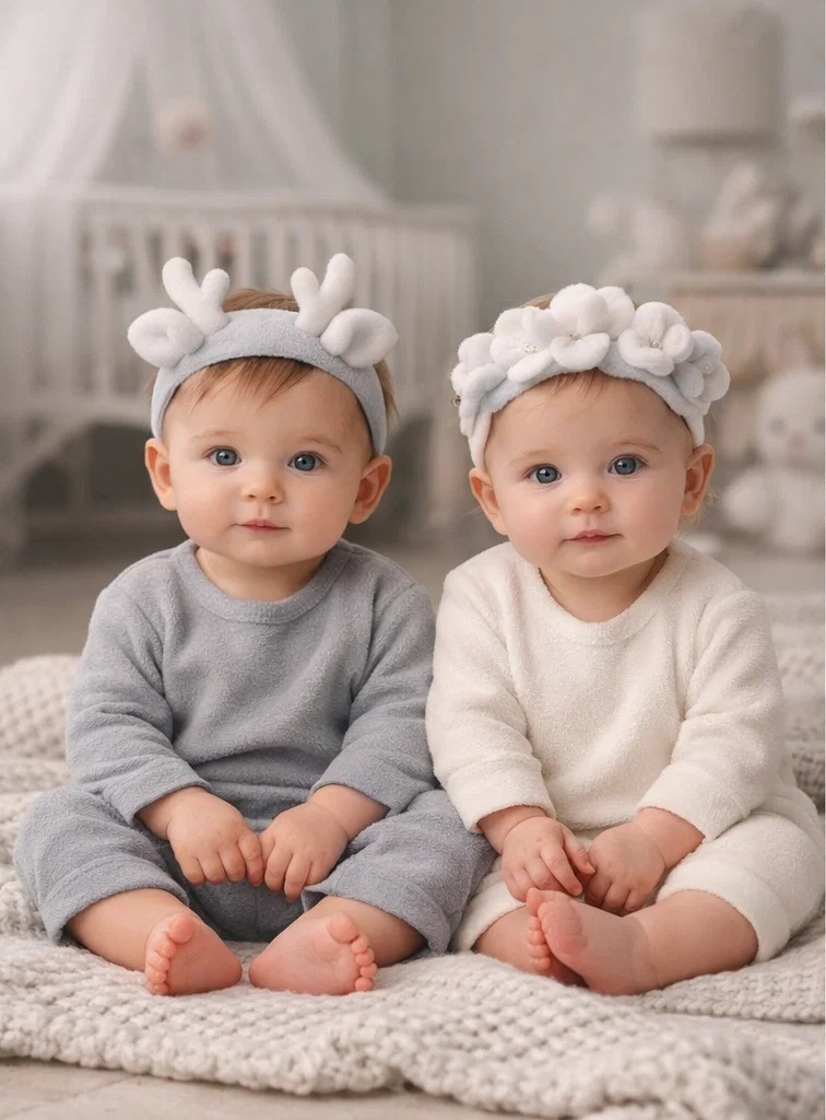 B2B Wholesale Deer Antler & Floral Plush Baby Headband Set | Removable Soft Newborn Hairbands for Retailers