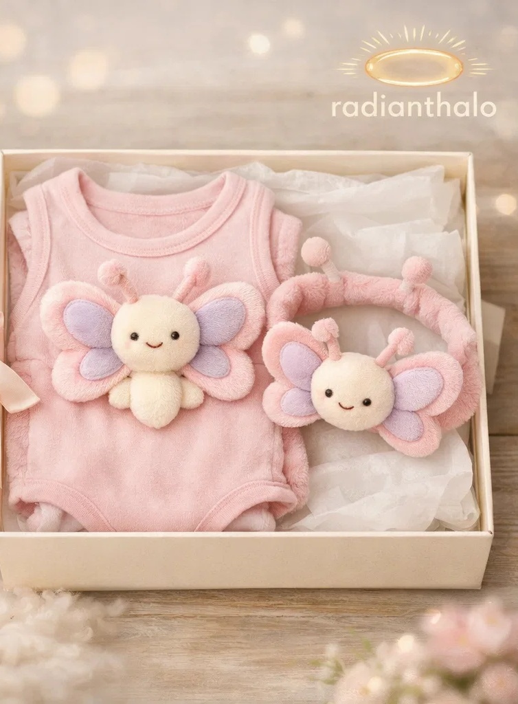 Wholesale Neutral Baby Gift Box Soft White Outfit with Plush Sunflower Doll Headband