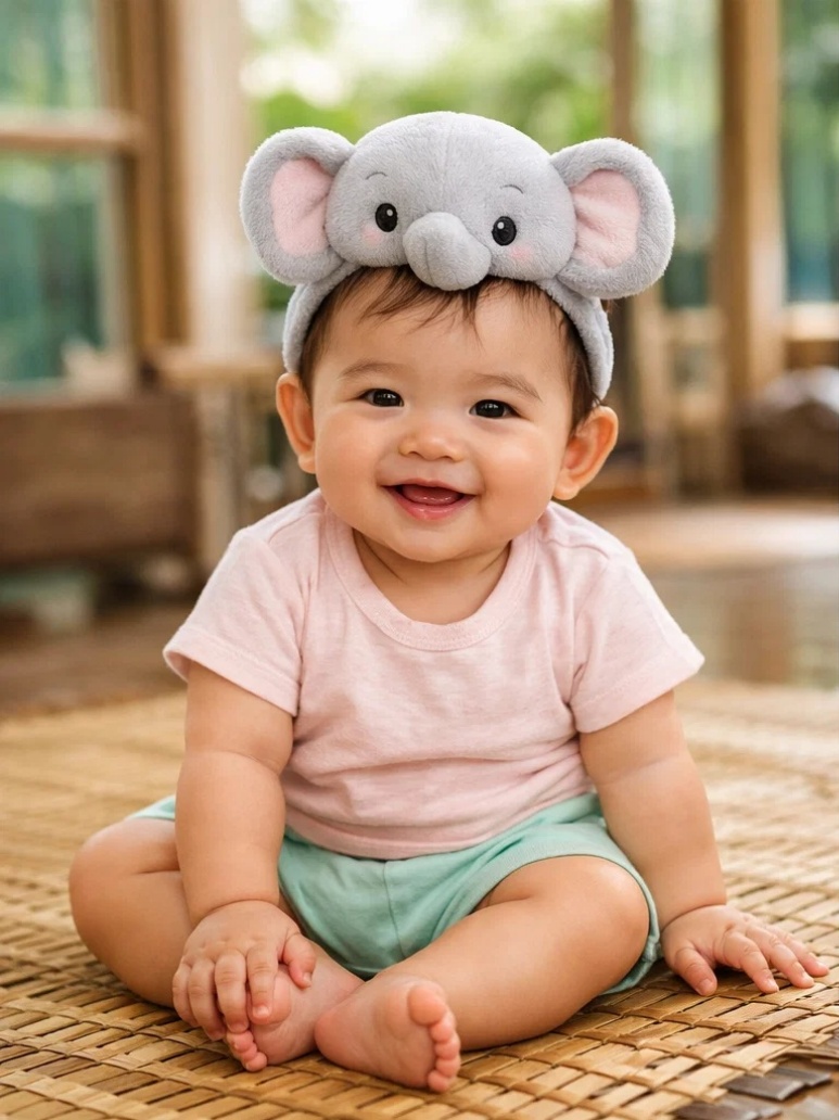 Soft and Breathable Cotton Baby Headband with Detachable Elephant Plush - Comfortable and Safe for Newborns