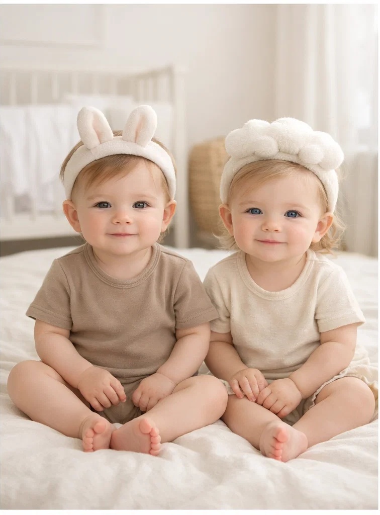 Wholesale Removable Bunny & Cloud Plush Baby Headband Set | Soft Stretch Newborn Hair Accessories for OEM Orders