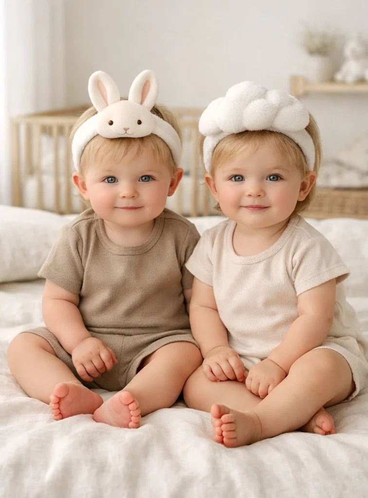 OEM Detachable Bunny & Cloud Baby Headband Set | Soft Neutral Plush Hairbands for Newborn Wholesale Collections