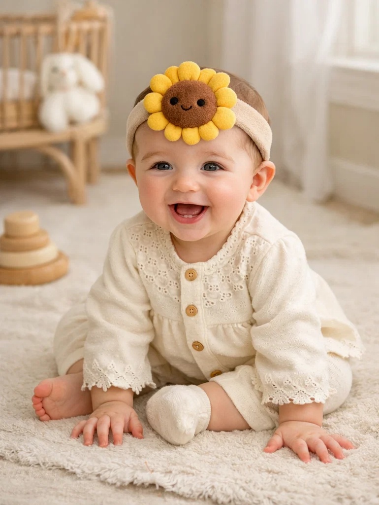 Wholesale Elegant Baby Gift Box Eyelet Romper Set with Plush Sunflower Headband
