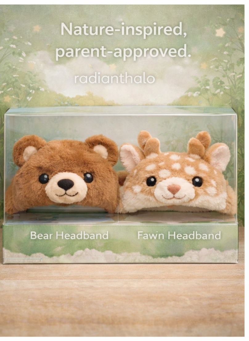 OEM Bear and Fawn Detachable Plush Doll Baby Headbands for Woodland Nursery Gift Collections
