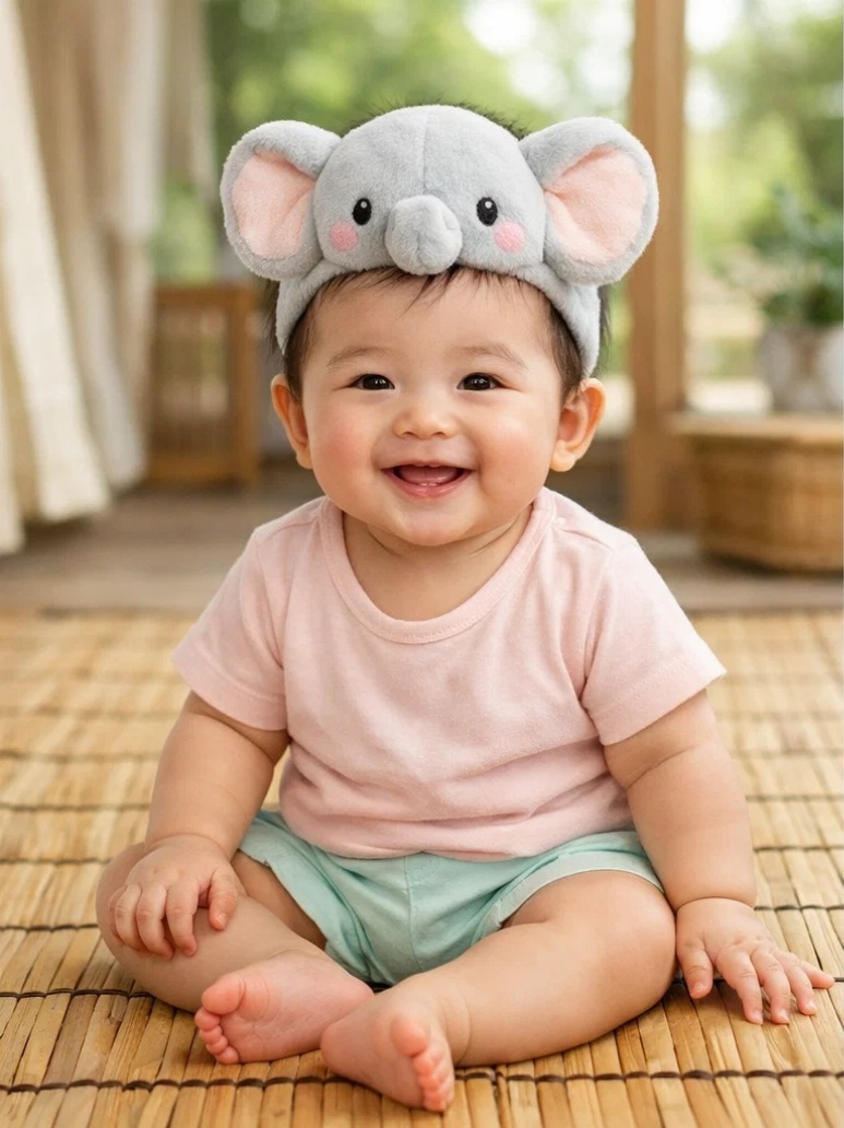 Gentle Elephant Plush Baby Headband - Soft and Safe Cotton for Newborns