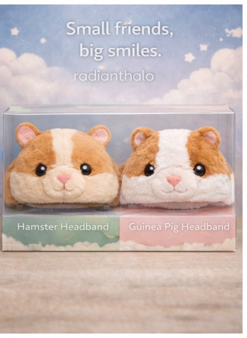 Private Label Hamster and Guinea Pig Detachable Plush Doll Baby Headbands for Newborn Retail Sets