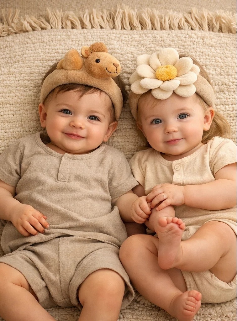 Baby Haarband mit Kamelen und Blume - Charmante und ökologische Wahl für Neugeborene, abnehmbares Design