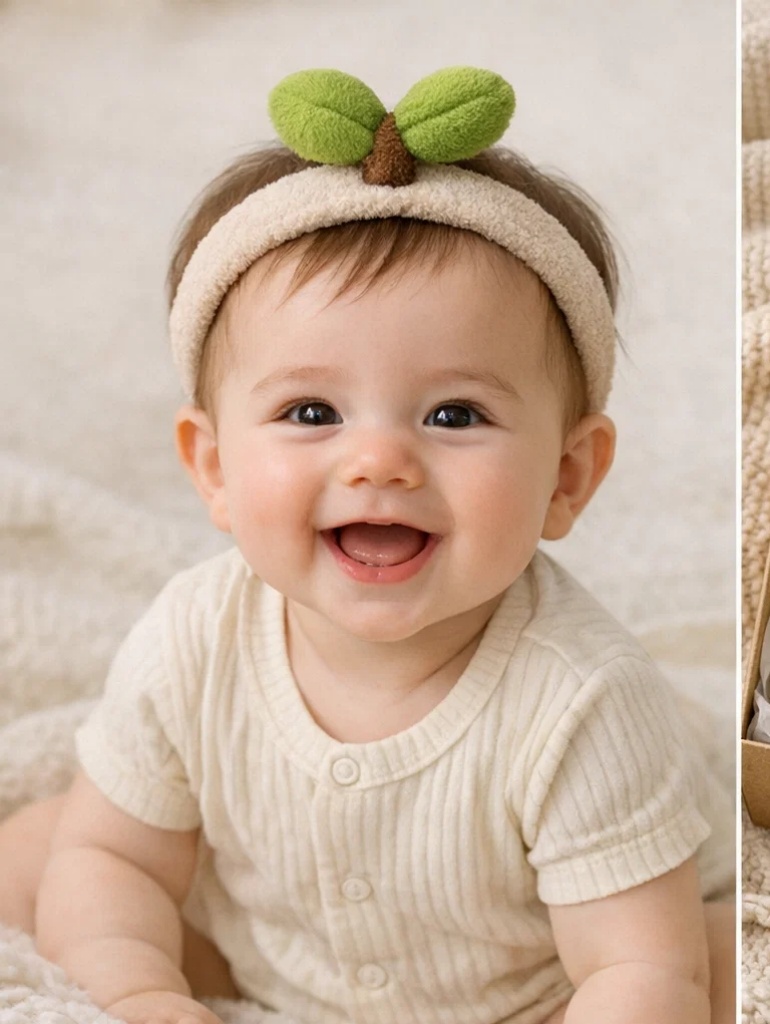 Boutique Wholesale Neutral Newborn Gift Set Ribbed Outfit with Plush Sprout Headband and Accessories