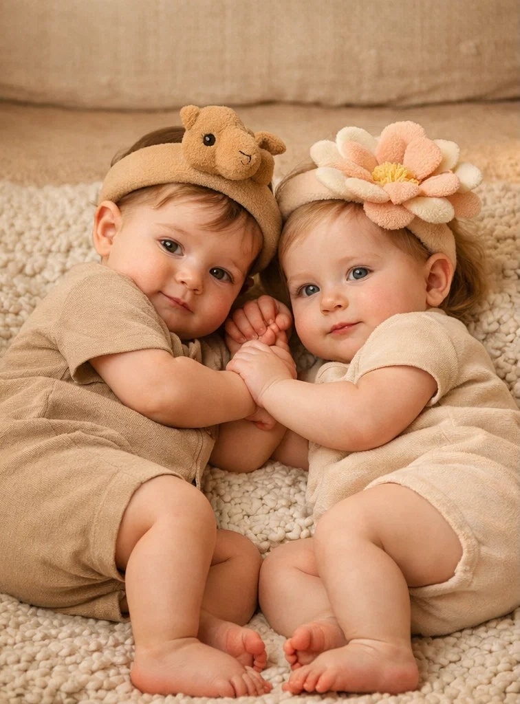 Baby Haarband mit Lama und Blume - Sanfte Wärme für Neugeborene, abnehmbares und ökologisches Design