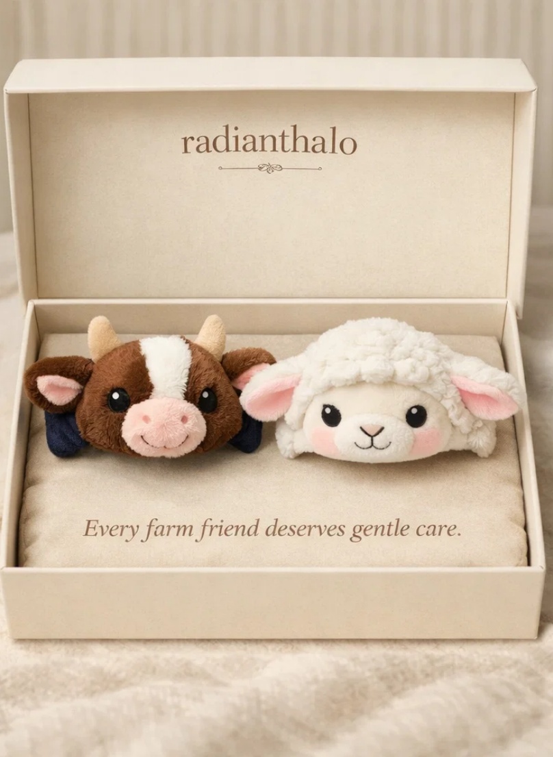 OEM Cow and Lamb Detachable Plush Doll Baby Headbands for Farm-Themed Gift Box Programs