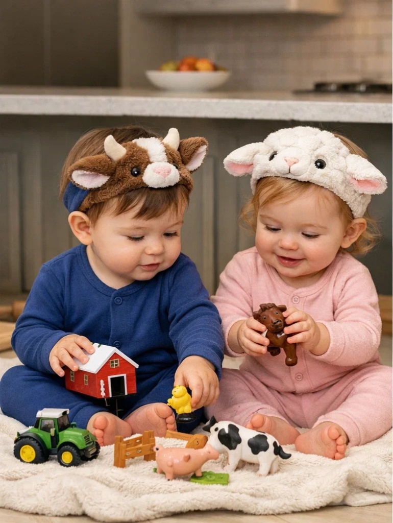 Private Label Cow and Lamb Plush Doll Baby Headbands for Boutique Nursery Gift Sets