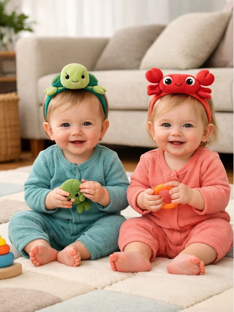 OEM Turtle and Crab Detachable Plush Doll Baby Headbands for Ocean Theme Retail Collections
