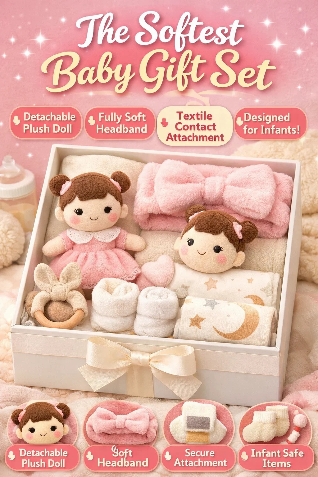 Ultimate Baby Gift Set with Soft Plush Doll Headband & Soft Cotton Outfits