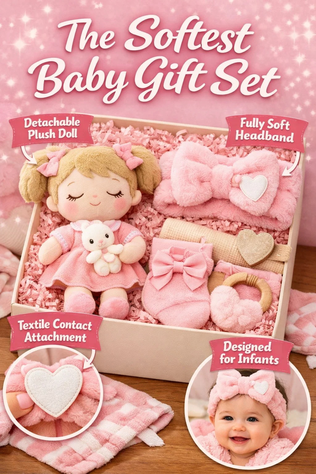 The Softest Baby Gift Set with Detachable Plush Headband for Newborns