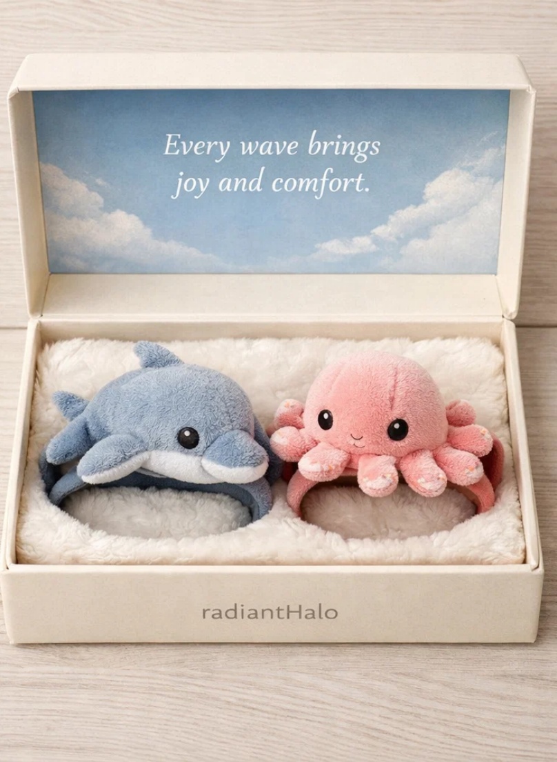 Private Label Dolphin and Octopus Detachable Plush Doll Baby Headbands for Coastal Nursery Gift Sets