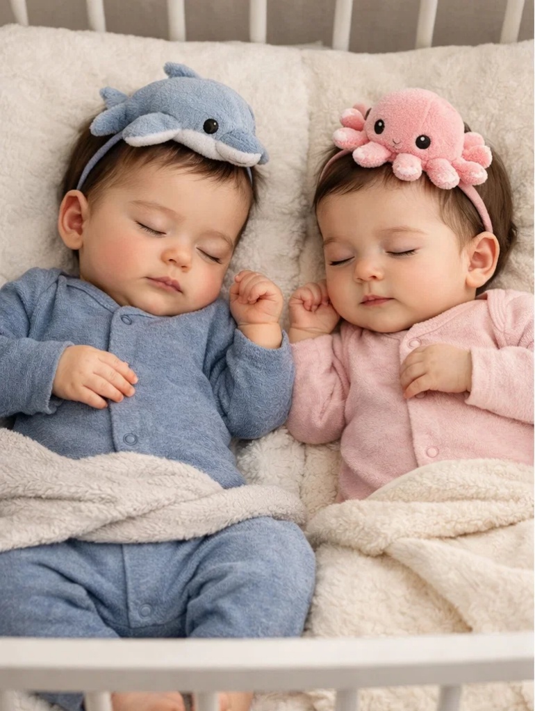 Private Label Dolphin and Octopus Detachable Plush Doll Baby Headbands for Coastal Nursery Gift Sets