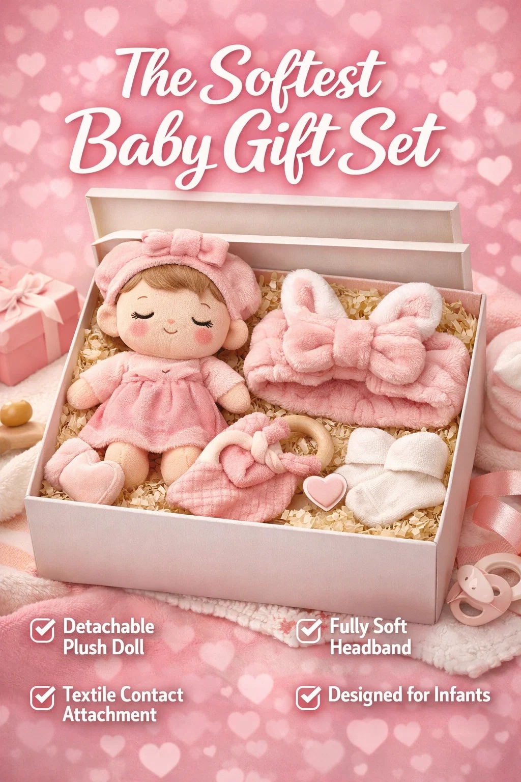 Adorable Plush Doll Headband Baby Gift Set for Newborns