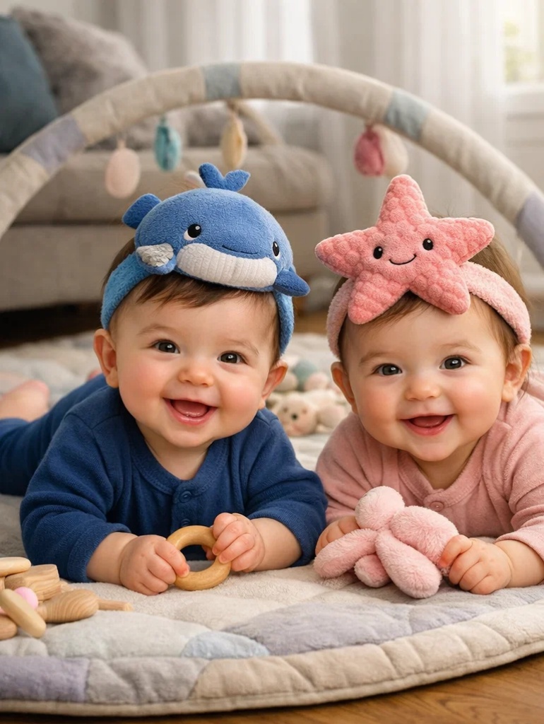 Soft and Eco-Friendly Whale & Starfish Cartoon Baby Headbands - Detachable for Newborns