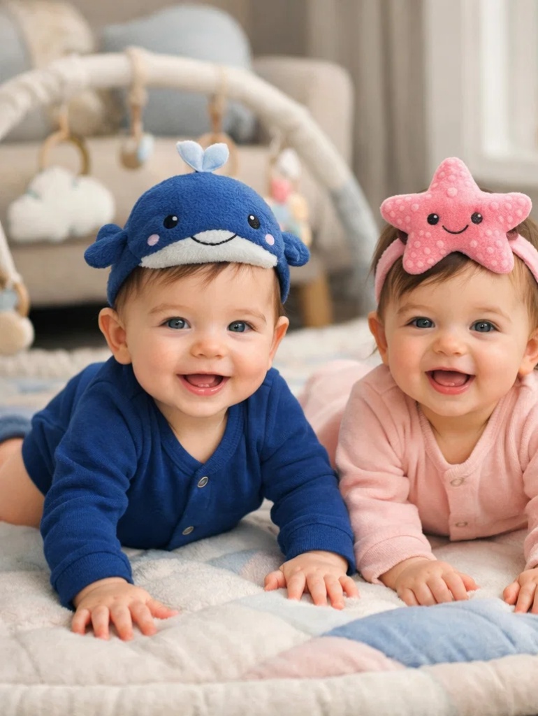 Wholesale Blue Whale & Pink Starfish Detachable Plush Baby Headband Set for Boutique Gift Collections